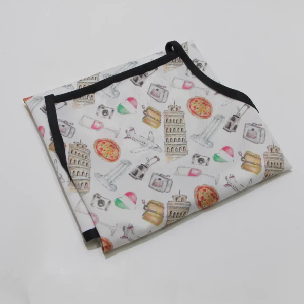 Folded apron with custom travel-themed print – Textile Promos