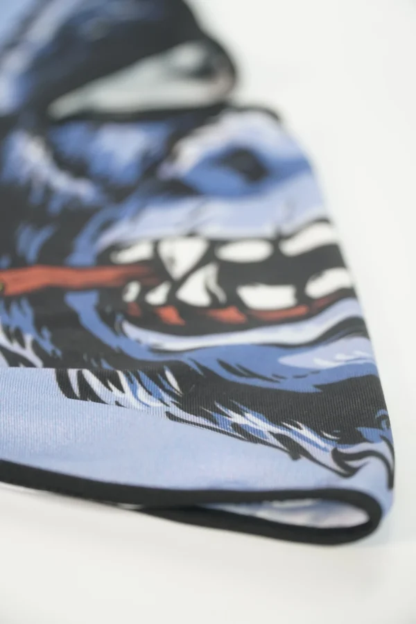 Close-up of custom printed gorilla design on balaclava fabric – Textile Promos