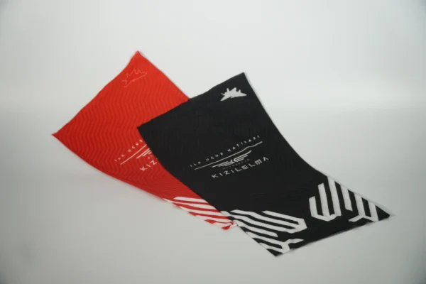 Black and red branded promotional buffs side by side – Textile Promos