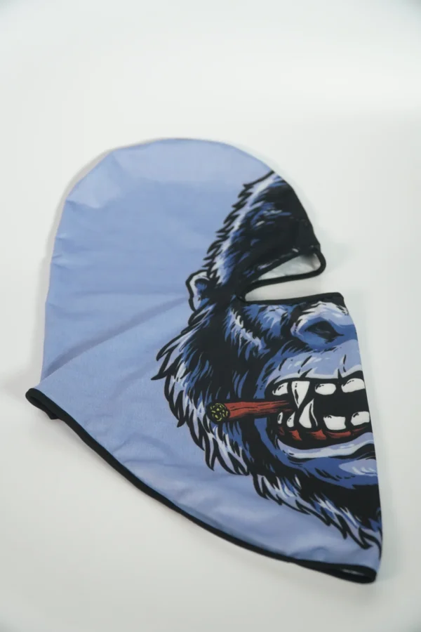 Custom printed balaclava with gorilla face and cigar illustration – Textile Promos