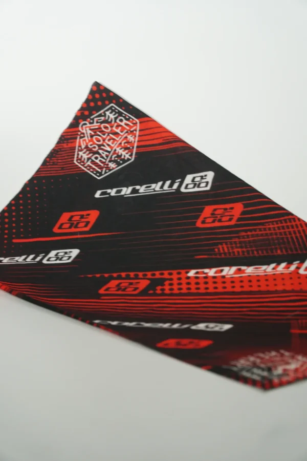 Red and black promotional buff with custom branding – Textile Promos
