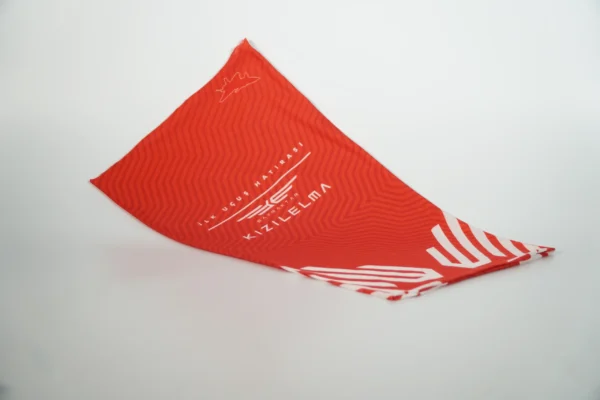 Red branded promotional buff with custom logo by Textile Promos
