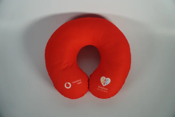 Red printed travel neck pillow with custom logo – Textile Promos