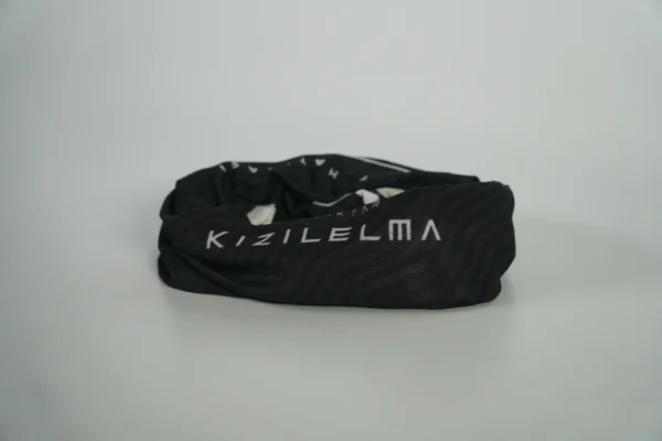 Rolled black promotional buff with branded logo print – Textile Promos