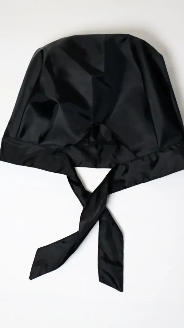 Black satin bonnet night cap with adjustable tie-back straps – Textile Promos